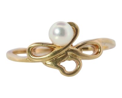 Vintage Mikimoto 18k Gold Pearl Cluster With Vines Dainty Ring Size 5