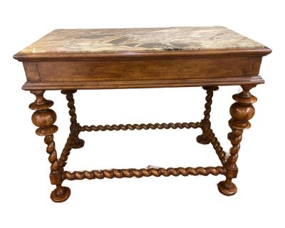 Baroque Style Marble Top Walnut Table