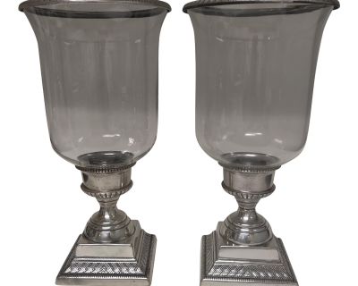 Vintage Pair of Large Imported Italian Hurricane Candle Holders