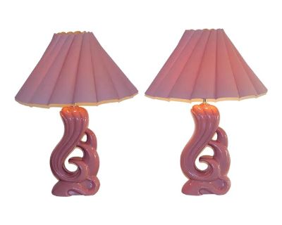 Pair of Vintage Undulating Waves Ceramic Table Lamp by Harris Industries, Circa 1980s