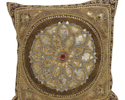 Gold Square Beaded Indian Decorative Pillow