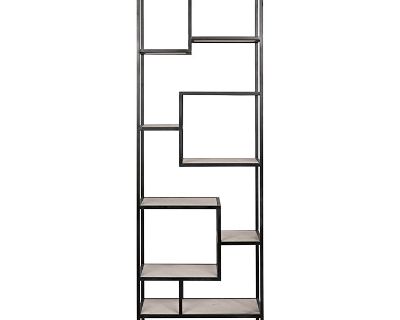 Haru Bookcase Large, Black Metal with White Stone
