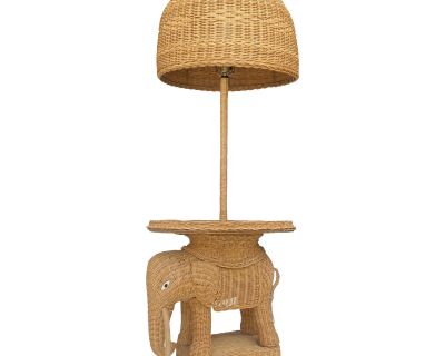 1960s Wicker Elephant Table Floor Lamp