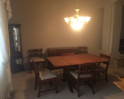 One owner, need to sell.  Perfect condition with leaf, protecting overlays and matching credenza.  Must sell by April 1st...