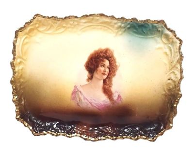 Antique Tray Portrait Curly Auburn Hair Lady Vettori Dresser Dish Austria Porcelain