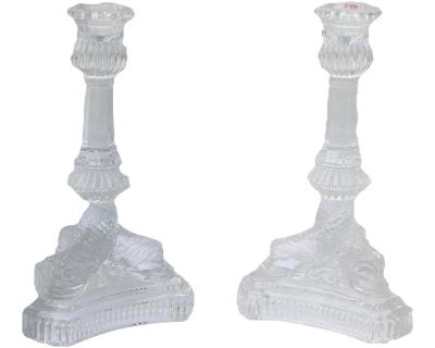 Tiffany & Co. Clear Crystal Candlesticks With Dragon Motif-a Pair