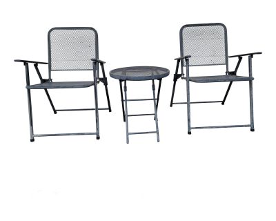 Vintage Folding Aluminum Patio Chairs & Side Table, 3 Pieces