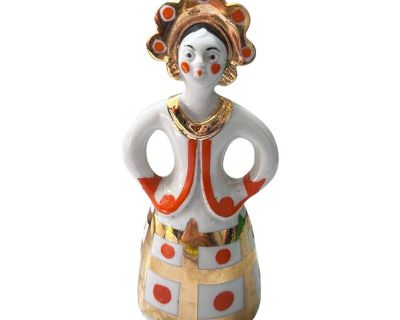 Vintage Girl in Folk Costume Gold Red Dress Matryoshka Bride