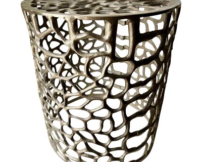 Contemporary Silver Metal Round Side Table