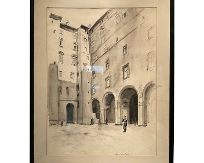 1930s Vatican City Courtyard Watercolor Painting by Vernon Howe Bailey