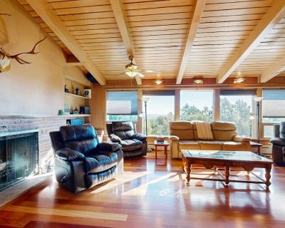 Avg / night: $443. Spacious home with great views, patio & game room - nestled in the moutain | Located in Colorado Springs, CO | 3.92 Stars | 5 Bed, 4.5 Bath | No Pets. No pets. Max 12 guests. Escape to this spacious and unique home in the Broadmoor area of Colorado Springs, where soaring ceilings, sunlit living spaces, and great views welcome you to your home away from home. When you can pull...