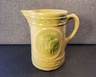 C71 Antique Stoneware Pitcher With Grazings Cows ~8" Tall