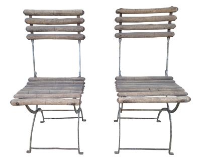 19th Century French Faux Bamboo Folding Metal and Wood Chairs - a Pair