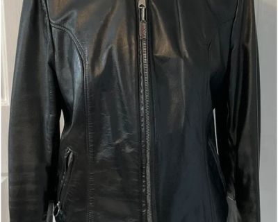Brooks Womans Cafe Racer VTG 80 s Black Leather Jacket sz 36 (S)