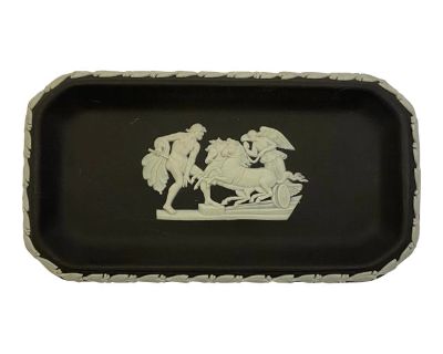 Vintage Wedgwood Cream on Black Jasperware Oblong Tray