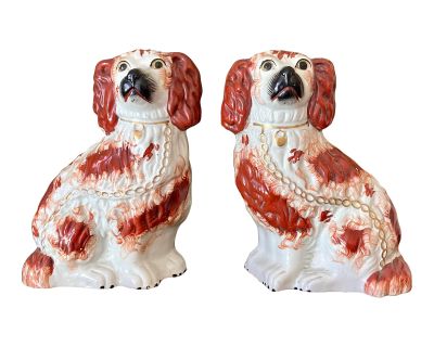 Pair of English Staffordshire Spaniels Mantel Dogs