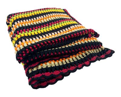 Retro 1970s Colorful Handmade Striped Crochet Blanket