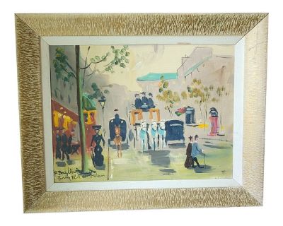 Vintage Mid Century Modern French Cityscape Oil Painting on Board Framed Signed Painting is 12 x 16" Frame is 15.5 x 19" Frame is white with gold accents. Please see photos as they are part of description.. Dimensions 19 W 2 D 15.5 H Styles Mid-Century Modern Frame Type Framed Art Subjects Cityscape Period Mid 20th Century Country of Origin United States Item Type Vintage, Antique or Pre-owned ...