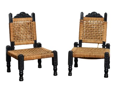 Vintage Handmade Indian Jute Chairs- Set of 2