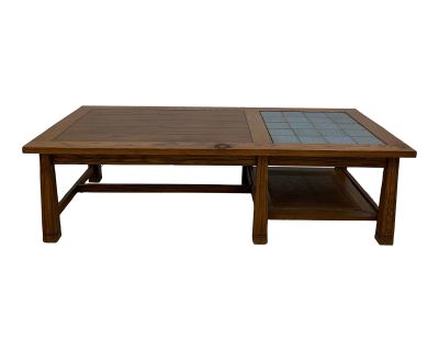 Ranch Oak Coffee Table Rectangle With Blue Tile Top