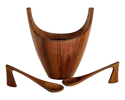 1960 Dansk Mutenye Wood Viking Bowl and Tongs by Jens Quistgaard - Rare Woods Collection, 3 Pieces