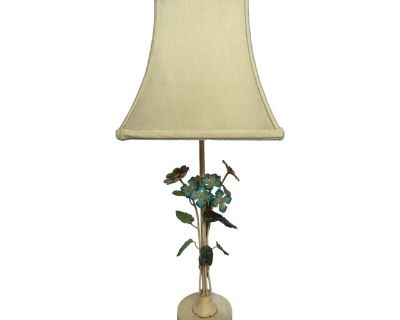 1940s Italian Regency Tole Floral Table Lamp With Shade