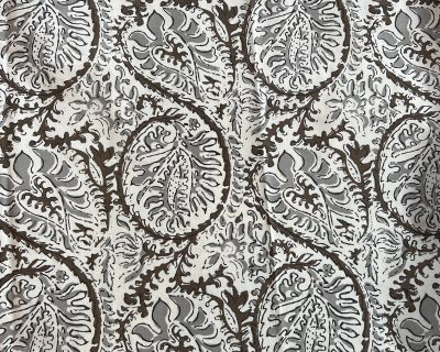 Peter Fasano Shangri-La Cotton Fabric in Brown and Grey on Off White- 1 Plus Yard