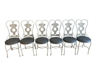 1960s Molla French Hollywood Regency Cast Aluminum Dining Chairs - Set of 6