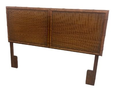 Vintage Faux Bamboo and Woven Rattan Queen Headboard