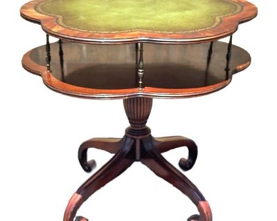 English Regency Style Mahogany and Tooled Leather Inset Top Two Tier Table