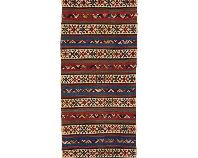 Geometric Designed Vintage Turkish Kilim Wool Rug