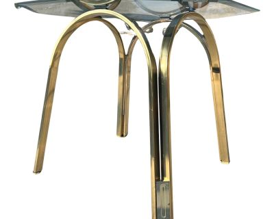 Vintage Mid Century Modern 1970s Brass Glass Octagon End Table in the Style of Roger Sprunger