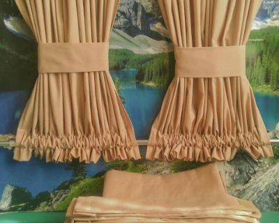 VW Bus Beige Curtains w large cabin divider panels