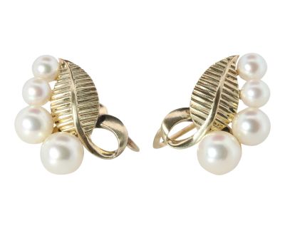 Vintage Mikimoto 14k Gold Pearl Cluster Clip On Earrings - 2 Pieces