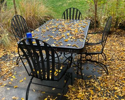BY: Wrought Iron Patio Table with Four Chairs