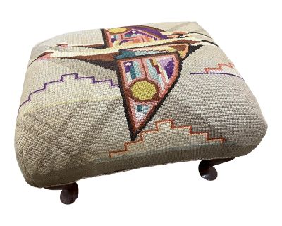 Mid 20th Century Vintage Navajo Style Pattern Needlepoint Cross Stitch Footstool