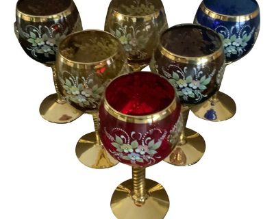 1960s Hock Wine Glasses Individually Signed by the Artists- Set of 6