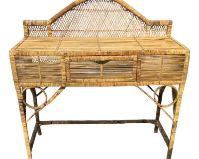 1970s Vintage Wicker Desk