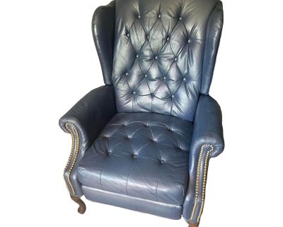 Vintage Tufted Leather Navy Blue Chair Recliner