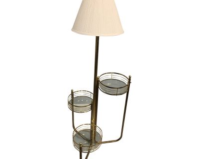 Vintage 1980s Brass & Glass Three Tier Plant Stand / Floor Lamp