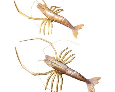Mid Century Nautical Brass Lobsters - A Pair