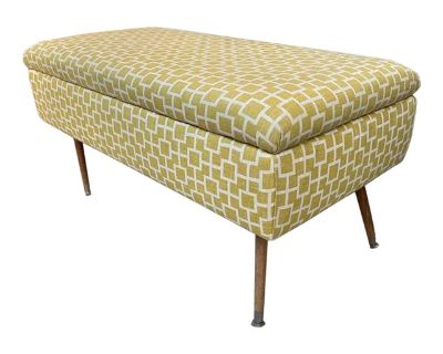 Late 20th Century Yellow Upholstered Bench With Storage