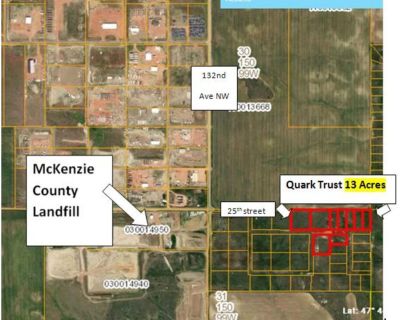 $100/ 1 acre/ month
Park your RV here. No utilities
13 acres for rent total .....east of McKenzie County Landfill.
9 parcels available, raw land, will trade rent lease for road improvements.  1 to 2.3 acre parcels.
6 miles west of Watford City on Hwy 85, then 2 miles south on 132nd Ave NW.
Lay down yard and equipment storage too.
chatch30@gmail.com