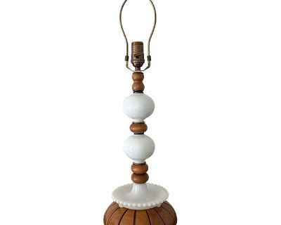 Vintage Wood and Milkglass Hobnail Table Lamp