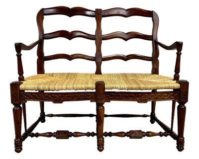 Design Toscano French Country Style Mahogany Rush Seat Settee Bench