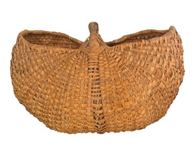 Vintage French Buttock's Woven Basket Grapevine Handle