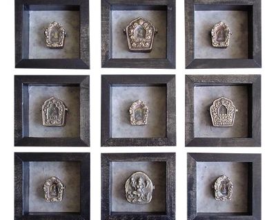 Antique Bronze Tibetan Gau Prayer Boxers - Set of 9