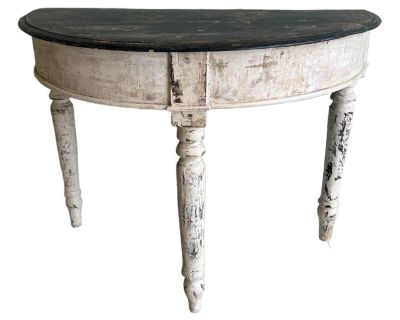 Painted Italian Demi/Lune Console Table With Natural Wood Top