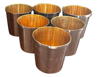 Vintage Leather and Silver Plate Nesting Travel Cups With Leather Case- 7 Pieces