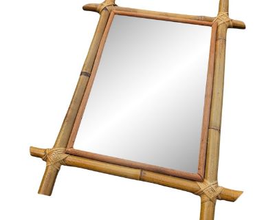 Vintage French Chinoiserie Mid-Century Modern Style Bamboo Wall Mirror